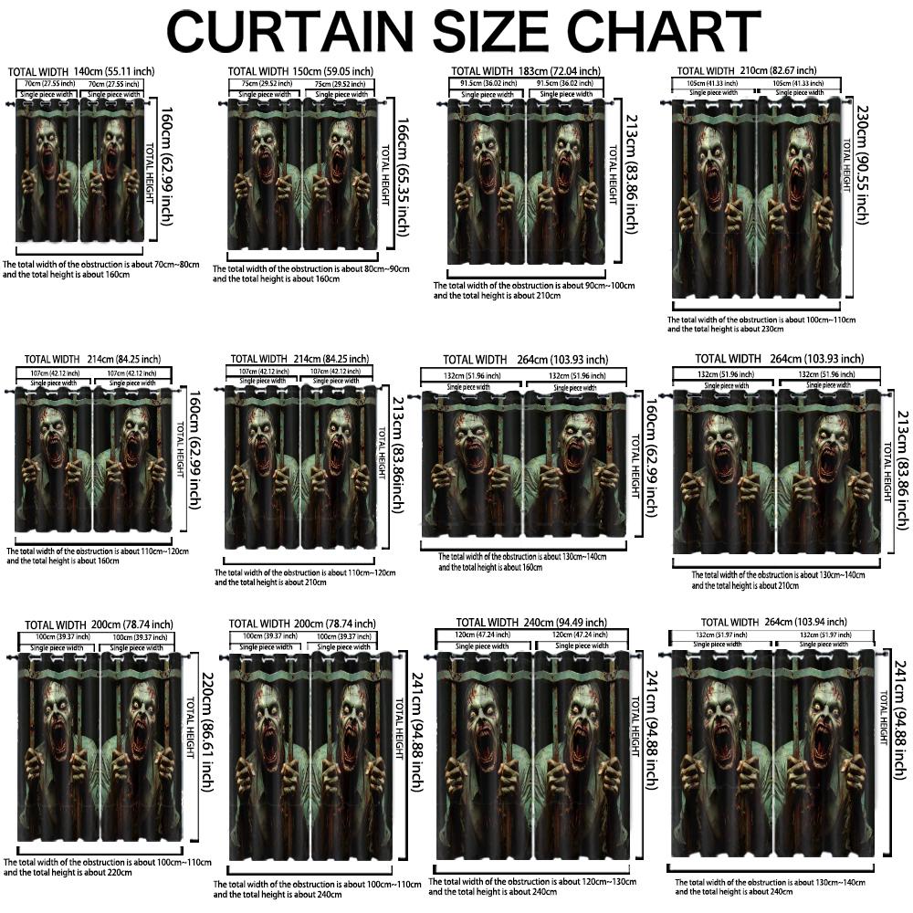 2Pcs Perforated Blackout Curtain Light Block Privacy Drape Living Bedroom Halloween Cage Zombie Horror Window Decor