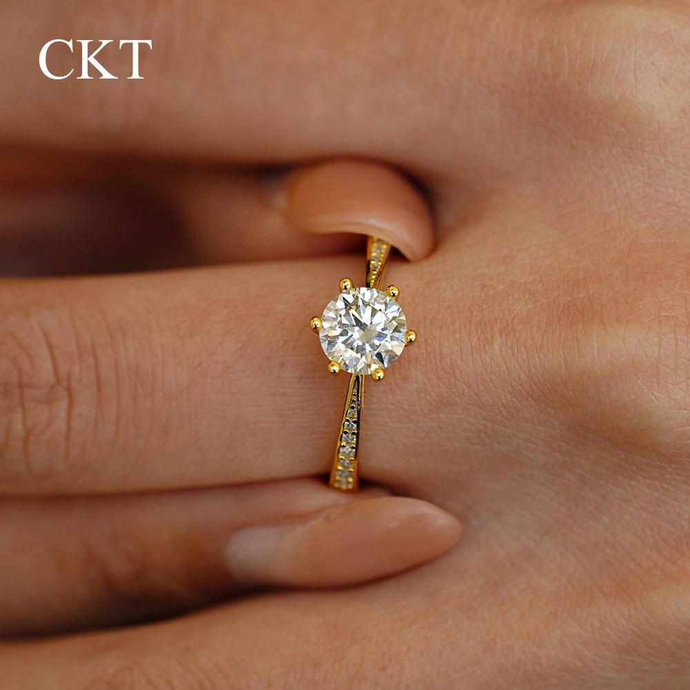 CKT 100% Tikras 18k Aukso Žiedas Moissanite 1ct Su Prabangiais Vestuviniais Papuošalais Moterims Vasaros Sužadėtuvių Dovana Nerūdijantis