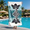 Polynesian tribal style marine creatures polyester microfiber beach towel is highly absorbent, suitable swimming beach outings