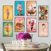 Summer Dessert Poster Vintage Metal Sign Ice Cream Cone Charlotte Metal Tin Plate Wall Decor for Cafe Shop Kitchen Living Room