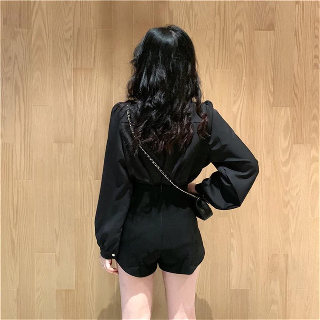 Teddy Long Sleeve Loose Fitted Bow Balloon Tops1343 Women's Blouse, Lightweight, Spring/Autumn, Tie, Ribbon, Sleeves, (Black, M)