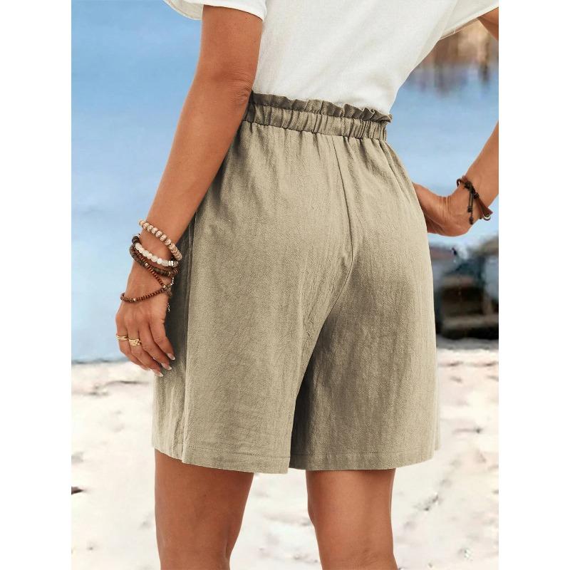 Women's Spring Summer Linen Solid Color Shorts Casual Sports Women's Shorts Three-quarter Pants with Drawstring Shorts
