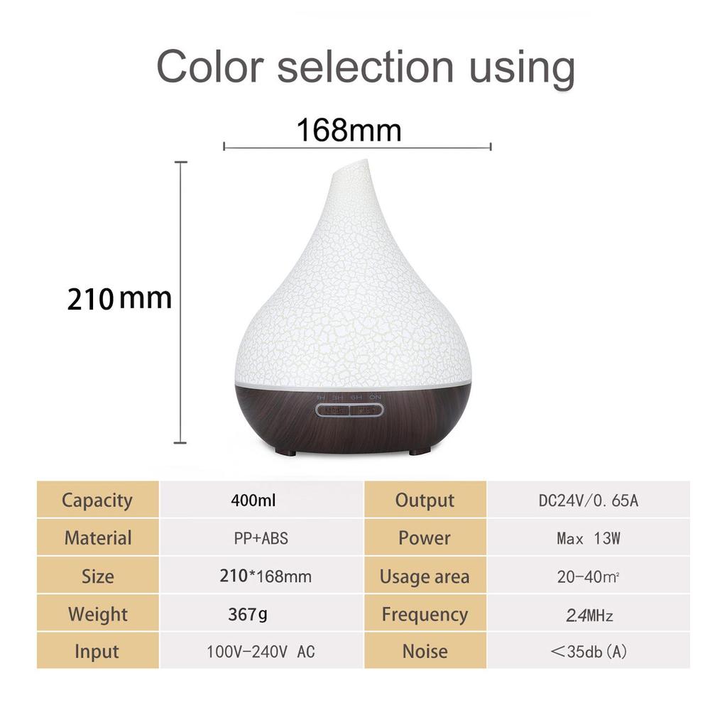Wood Grain Aroma Diffuser & Humidifier - 400ML, Seven-Color LED