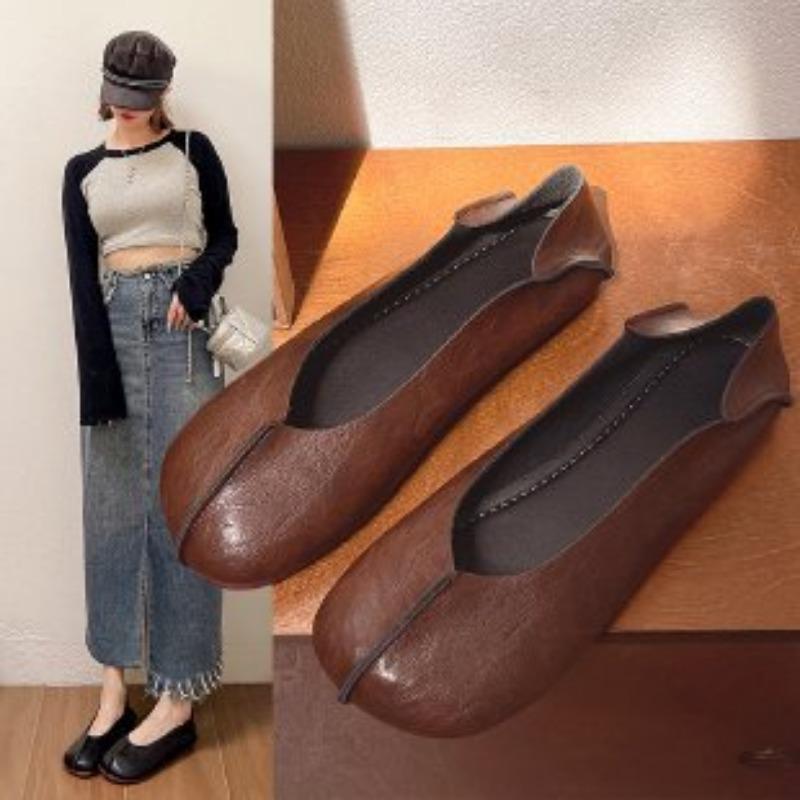 Large size shallow mouth flat bottom Doudou shoes women's new retro soft sole soft surface foot cover casual lazy single shoes