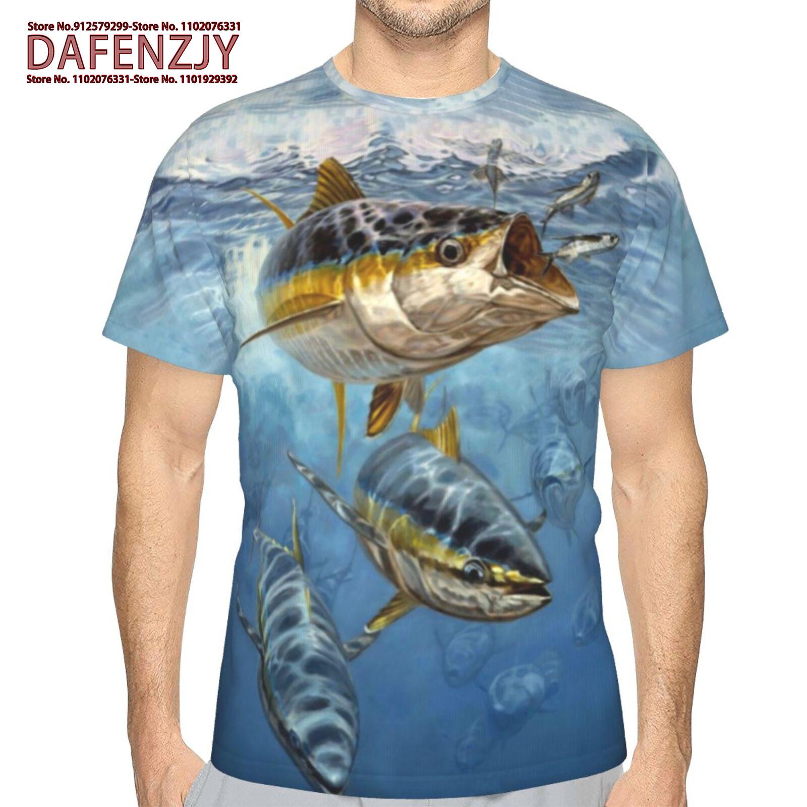 

Літня чоловіча футболка з 3D-принтом «Рибка» 2024 Чоловічі футболки Повсякденний вільний вуличний одяг Футболки з короткими рукавами XXXL чорний