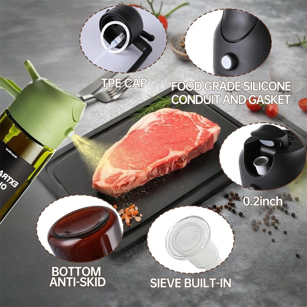 470 ML Oil Sprayer for Cooking 2-in-1 Olive Oil Dispenser and Oil Bottle with Stickers Thick Glass Spray Bottle 4