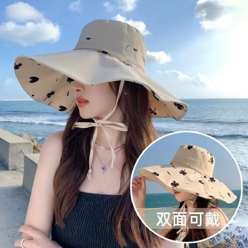 Summer Double-sided Printed Big Edge Hat Beach Outdoor Shading UV Protection Sun Hat Vacation Play Bucket Hat