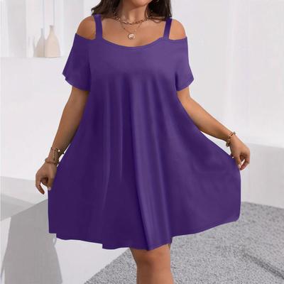 Damen Sommer Off-Shoulder Minikleid Kurzarm Fließendes A-Linien-Kleid Lässig Locker Strandurlaub Sommerkleid