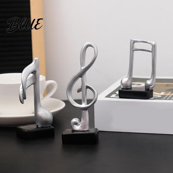 Black Resin Music Figurine 3Pcs Minimalist Note Sculpture Treble Clef & Eighth Quarter