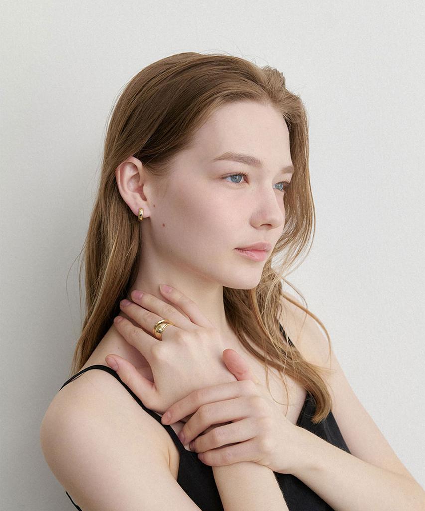 Halden Basic Round One Touch Earrings (E065_Gold Small)