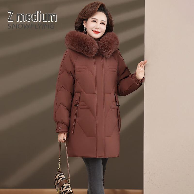 

SNOWFLYING Women s Fox Fur Collar Hooded Duck Down Puffer Jacket XL (Height 170cm)