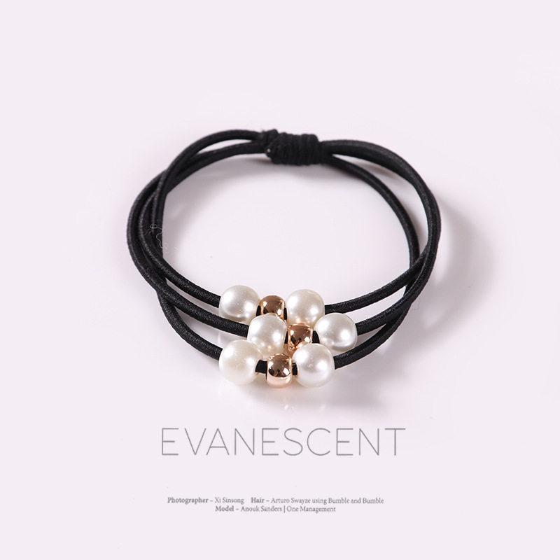 Korean High Elasticity Pearl Beaded Hair Tie - Versatile Three-in-One Hair Ring
