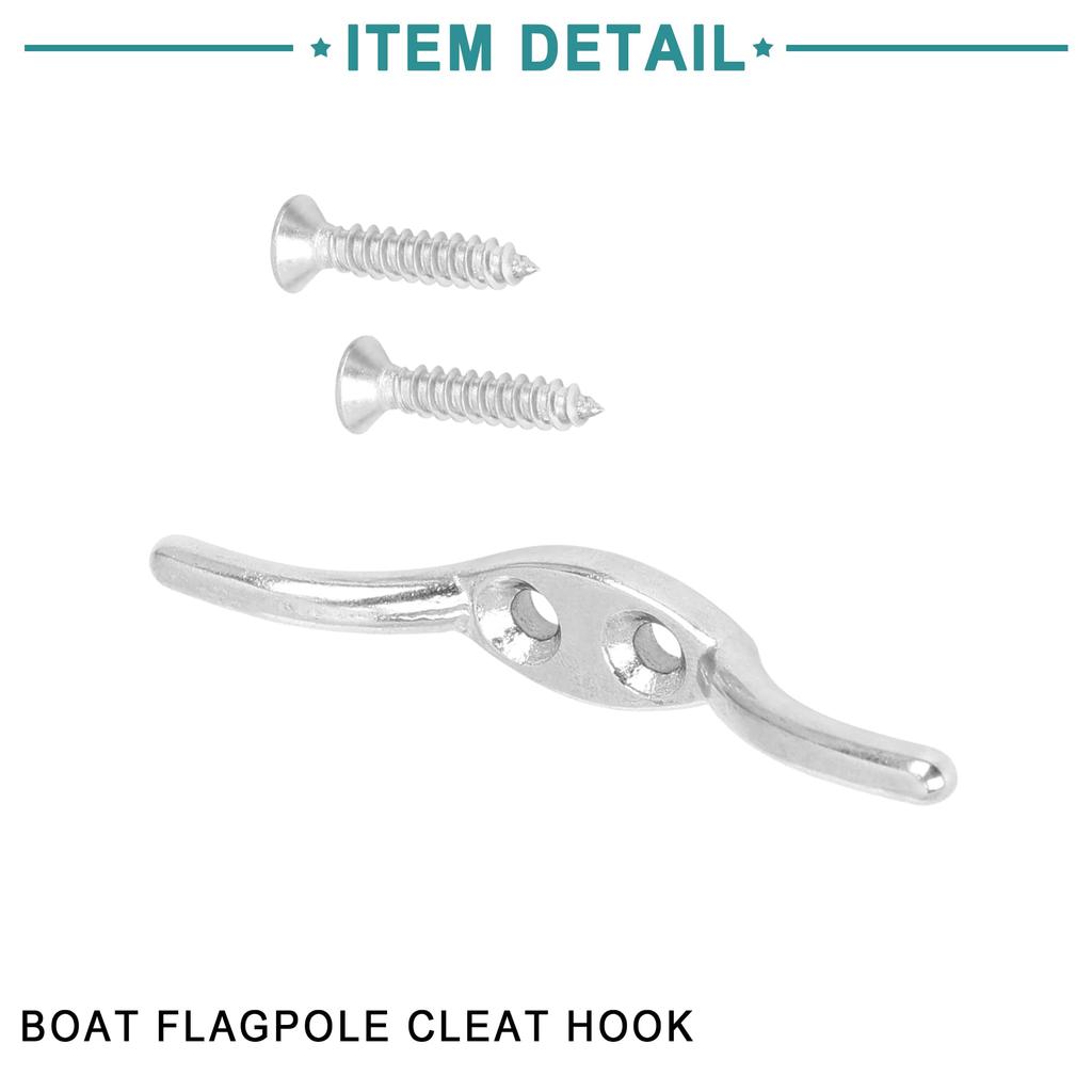 ACROPIX Rope Boat Deck Flag Pole Cleat Hooks 316 Stainless Steel with 4 Mounting Screws 51mm Silver Tone 2pcs