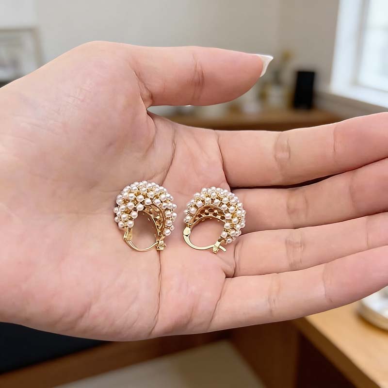 Fashion Imitation Pearl Hoop Earrings for Women Girls Luxury Design Hollow Flower Basket Earrings Party Jewelry Wholesale