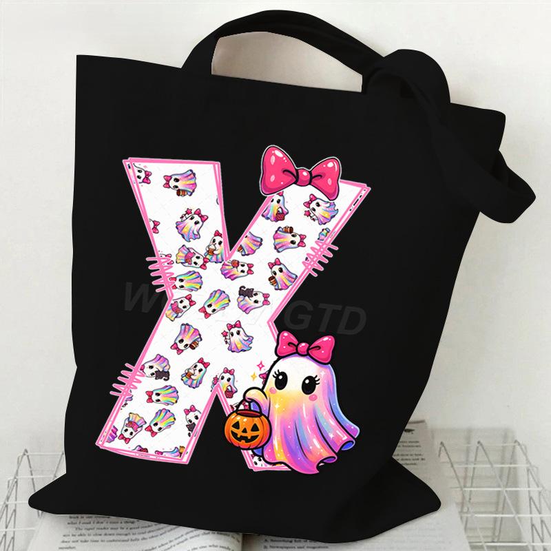 Halloween personalized print student canvas bag tutoring bag 26 letters fashion shoulder bag women large capacity