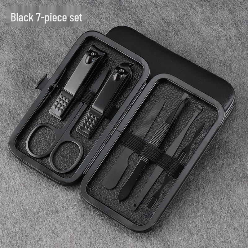 Black Stainless Steel Nail Care Set: 18-Piece Manicure Kit with Clippers, Scissors, Blackhead Remover, Pedicure Knife, and Beauty Pliers.