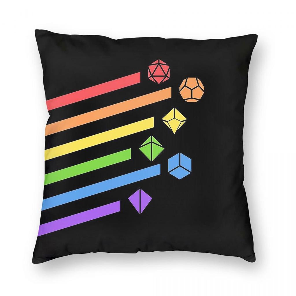 Rainbow Dice Set Tabletop Rpg Gaming Square Pillowcase Polyester Linen Velvet Printed Zip Decor Throw Pillow Case Cushion