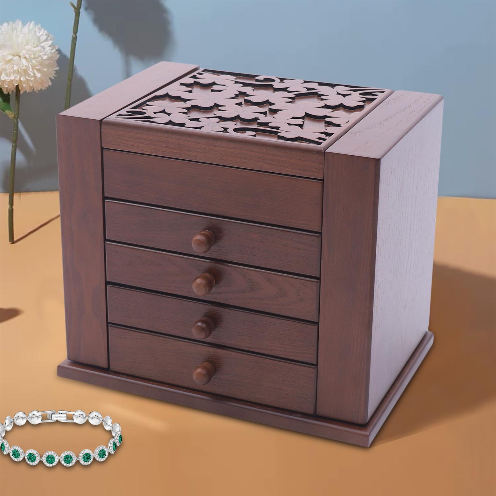 

5-Tier Jewelry Organizer Box with 4 Drawers, 27 Hairpin Slots & 6 Hooks, Compact Storage Case for Earrings Necklaces Bracelets коричневий