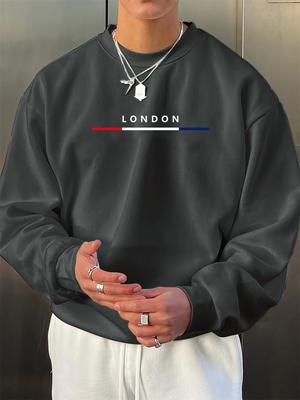 Fashionable Casual Loose LONDON Letter Pattern Printed Men's Autumn and Winter Long Sleeved Round Neck Sweatshirt