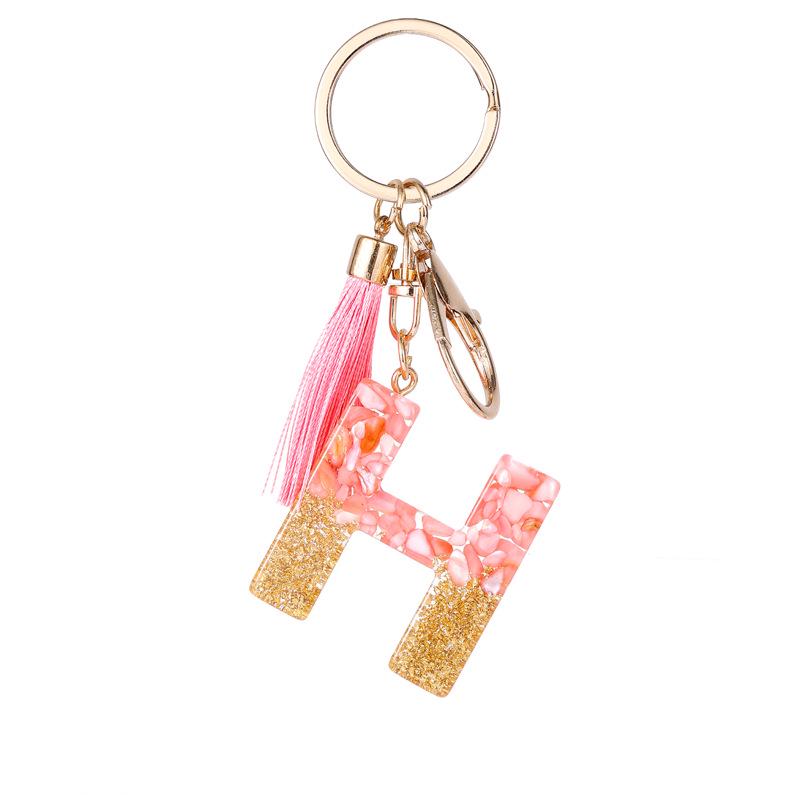Pink Tassel Keychain with Gold Foil & English Resin Letter Pendant - Fashion Gift