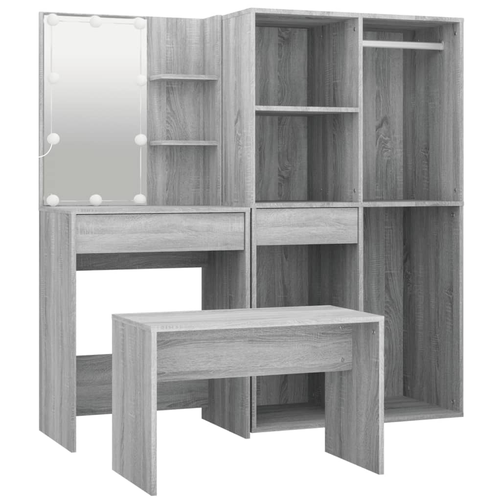 Vidaxl Dressing Table Set with LED Lighting, Sonoma Oak Grey