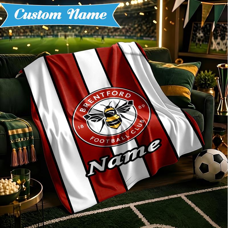 Custom Name Brentford Crest Design Blanket Lightweight Ideal Bedding Blanket Perfect for Travel, Camping, Living Rooms, Sofas, Christmas Gift