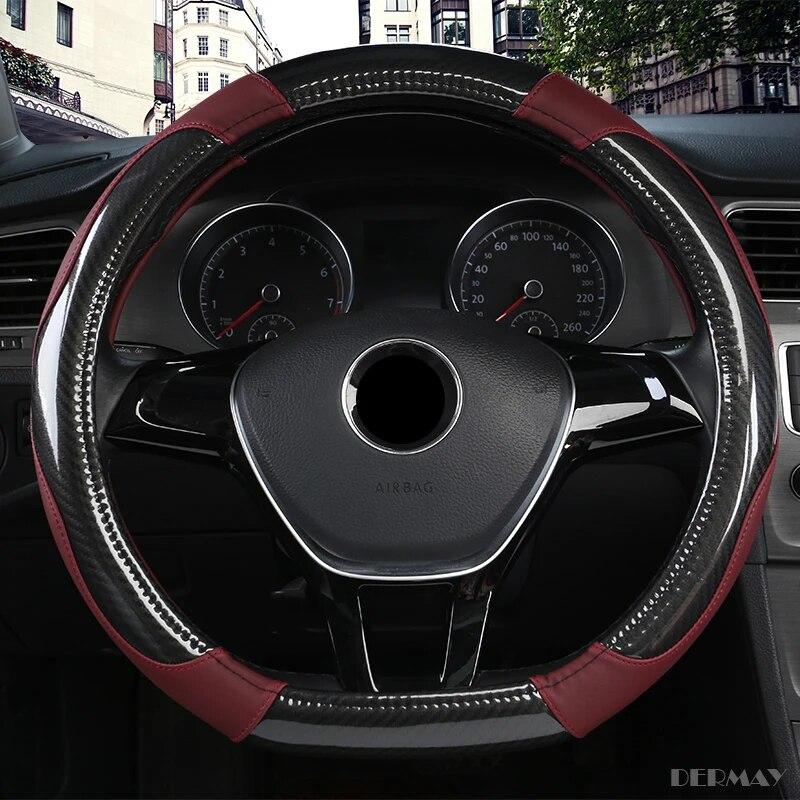 

DERMAY D-образный руль, черный автомобильный чехол на руль, кожаный чехол 38 см, аксессуары для интерьера вино красного