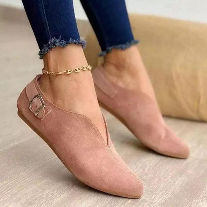 Spring and summer new large-size women's shoes casual solid color suede pointed head flat heel foot cover single shoes women's cross