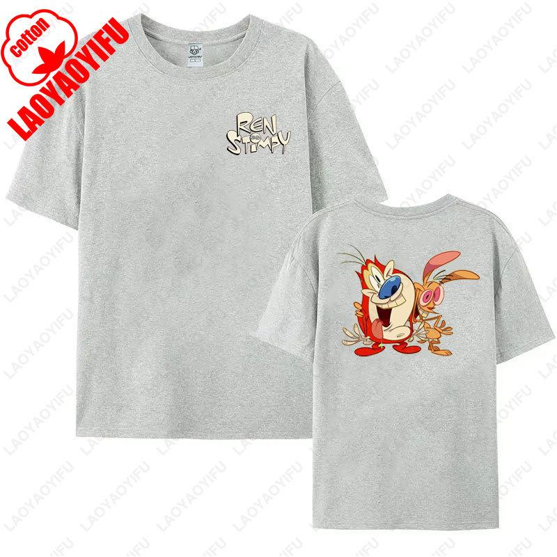 80s Ren Stimpy Show Television Nickelodeon Cartoon Double Sided Tshirt Medium Harajuku Lovely Summer Style Hipster Cotton Tees