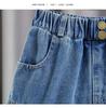 Girls' Korean Style Pleated Denim Skirt - Versatile Summer Fashion for Big Kids