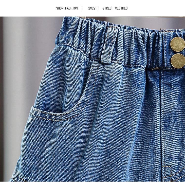 Girls' Korean Style Pleated Denim Skirt - Versatile Summer Fashion for Big Kids