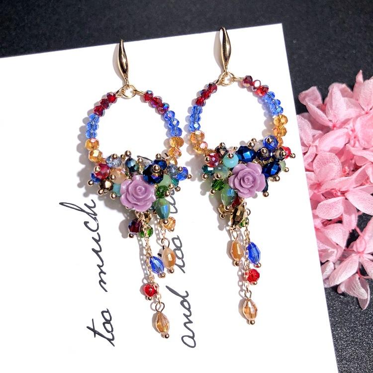 Luxury Retro Handmade Crystal Earrings Femininity Versatile Long Fringed Bride Earrings High-end Ear Jewelry