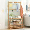Bamboo Hanger, Shoe Rack, Shelf, Hall Stand, 4 Shelves, Hooks, Footwear