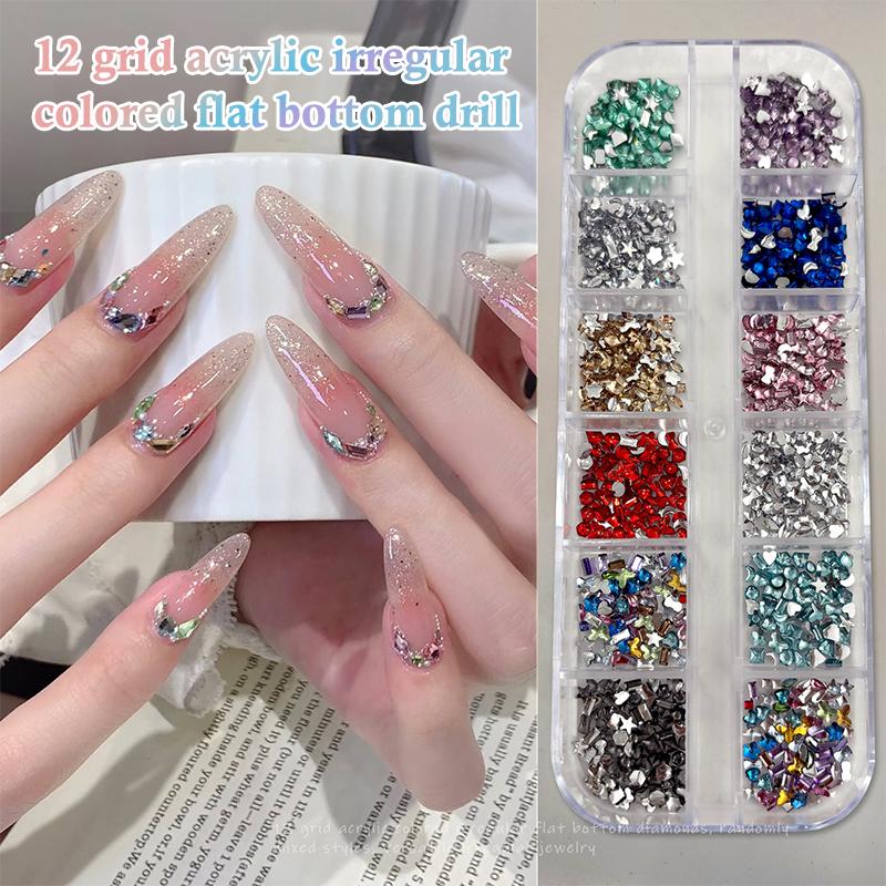 12 Grids Mix 3D Flatback Nail Mini Diamonds For Nail Art Glitter Charm Decor Diy Manicure Art Accessories