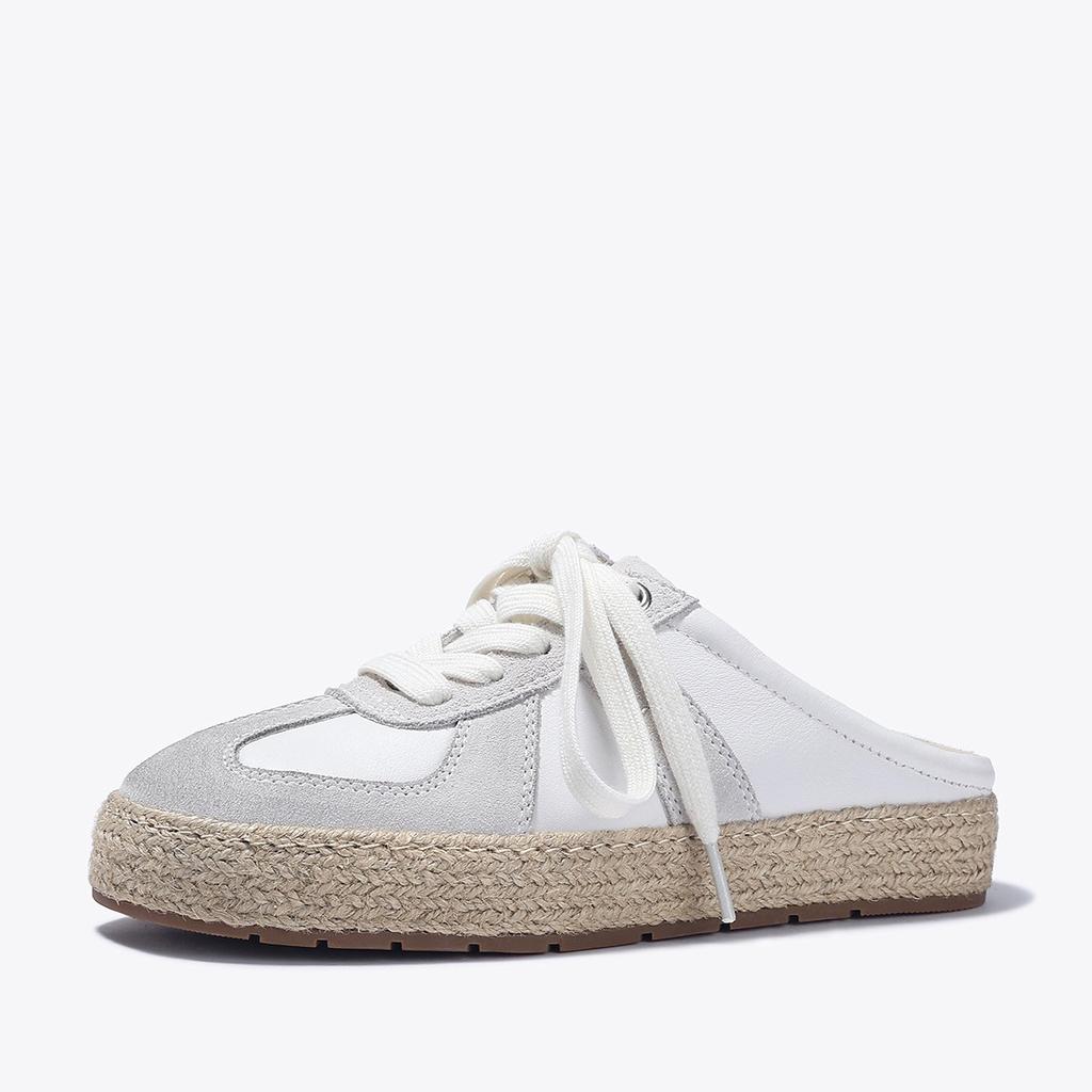 Soft leather version~ Spring 2025 new age-reducing half slippers women's comfortable German training shoes lazy one-pedal fisherman shoes