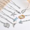 Colar de Animais Marinhos de Praia Choker de Contas Aço Inoxidável Tartaruga Estrela do Mar Peixe com Gotejamento de Óleo Azul Colar para Mulheres Homens Joia Presente