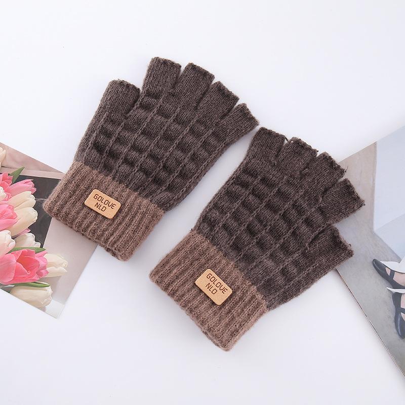 

Перчатки холодостойкие, теплые и бархатные перчатки для езды на велосипеде зимой, без пальцев, двухцветные, полупальцевые, шерстяные вязаные перчатки для письма M