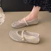 Mesh rhinestone breathable one-word buckle flat-bottomed Mary Jane shoes women's shallow mouth single shoes summer new niche ballet shoes