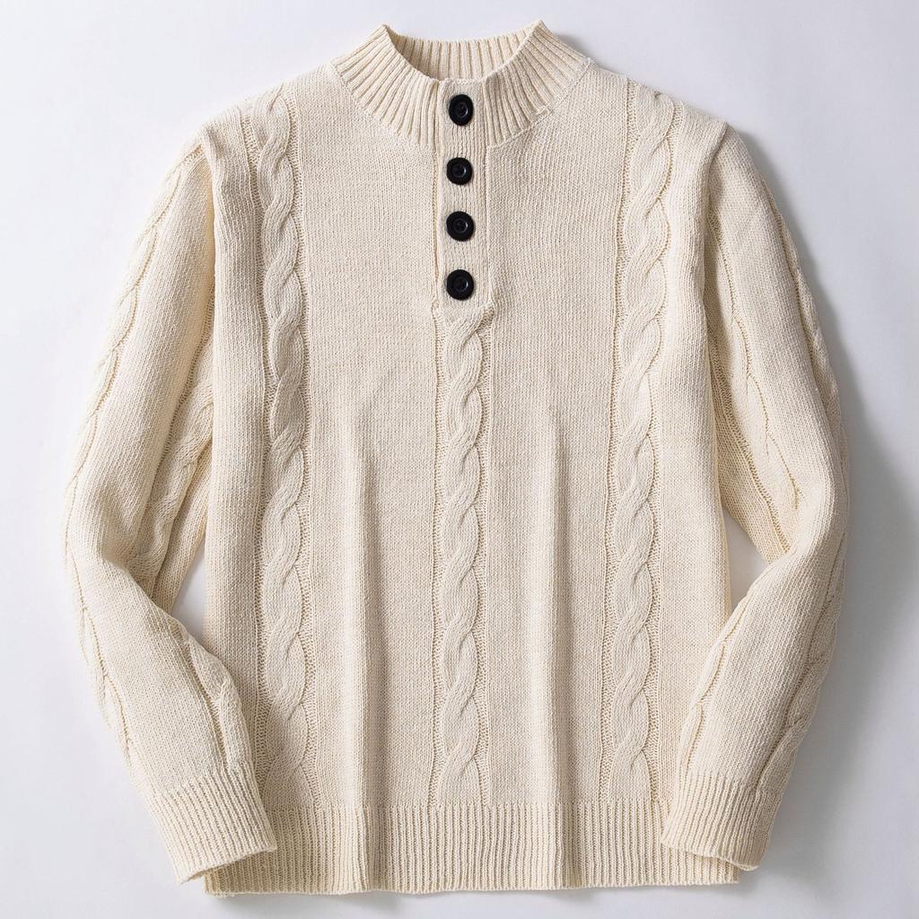 Cable Knit Sweater for Men Button Henley Collar Long Sleeve Knitted Pullover Tops Casual Warm Sweaters Men's Lightweight Soft Fall Spring Sweater