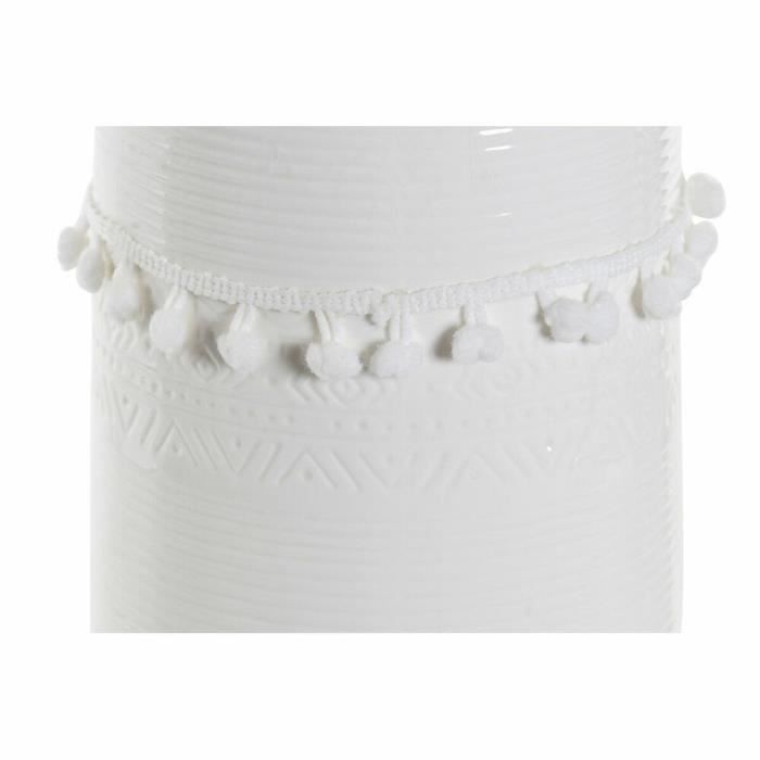 Vase décoratif - Design Boho - 24 cm - Grès blanc - Style ethnique - Avec pompon