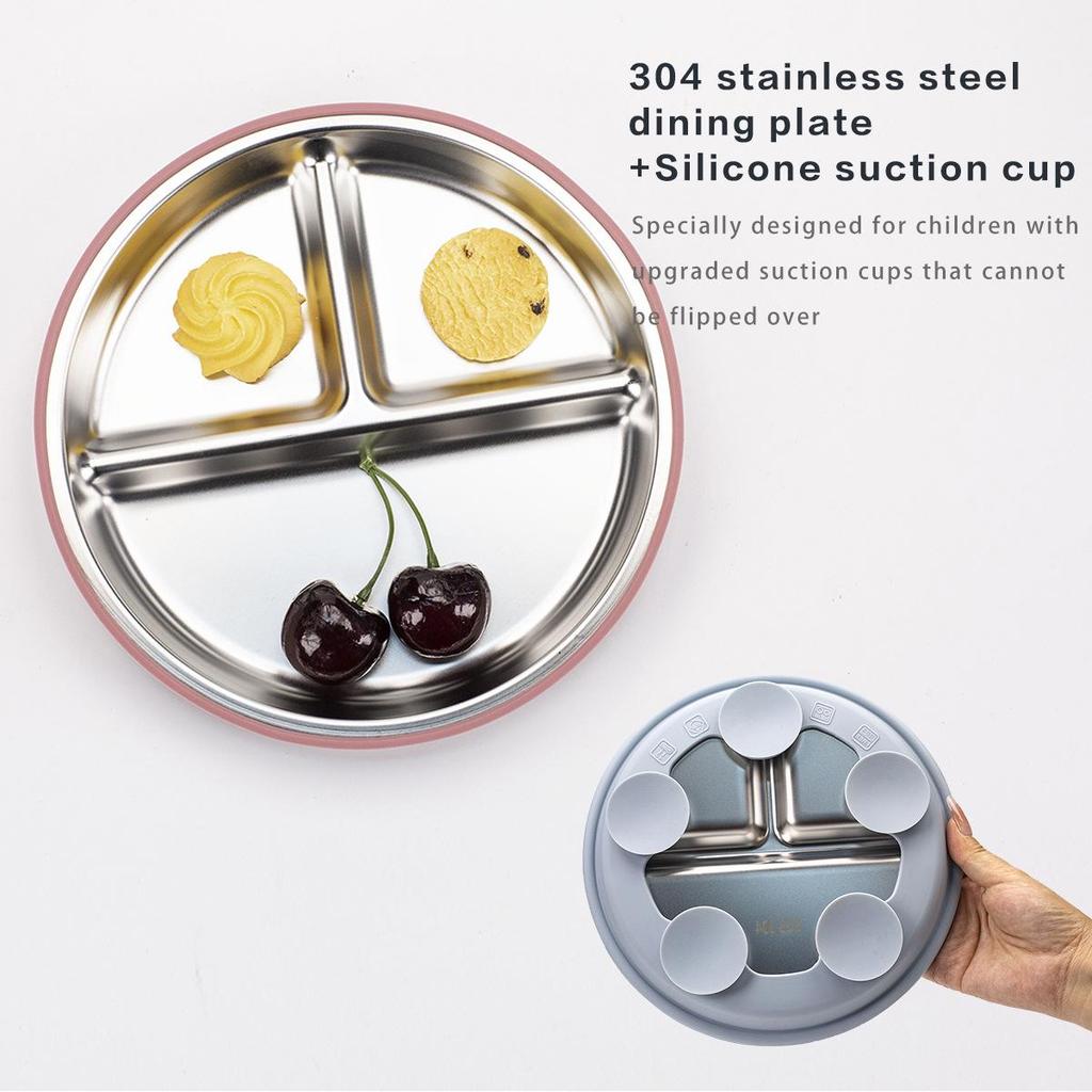 Stainless Steel Divided Children's Plate with Silicone Suction & Non-Slip Heat Insulation