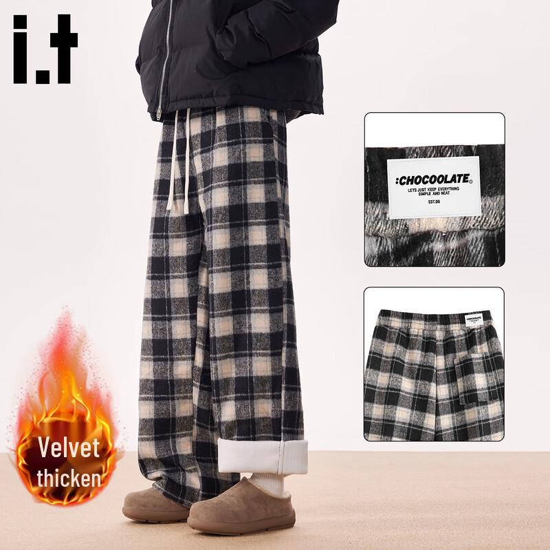 :CHOCOOLATEit Men's Fleece-Lined Loose Straight-Leg Casual Pants