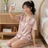 Ice Silk Pajamas Women'S Short-Sleeved Shorts Summer Cool Bow Jacquard Lapel Cardigan Loungewear Outside