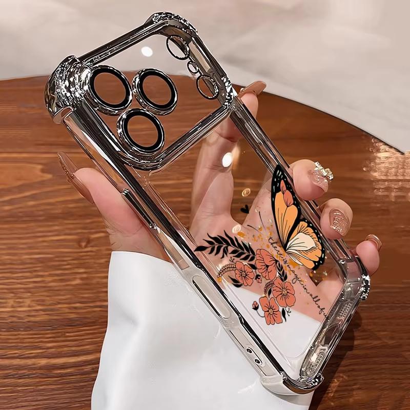 Floral and Butterfly Pattern Electroplated Phone Case For iPhone 11 12 13 14 15 16 17 Pro Max Plus Air Shockproof Cases Cover