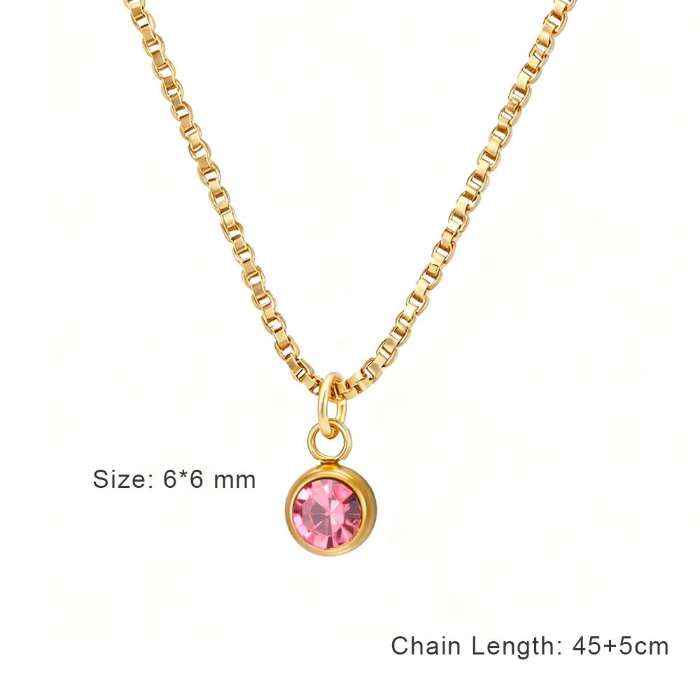 Clear Zircon 12 Month Birthstone Charm Necklace for Women Stainless Steel Thin Box Chain Necklace Jewelry Birthday Gift 2026
