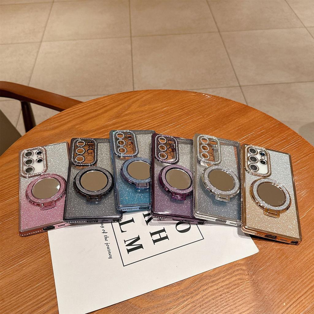 Suitable for Samsung S25ultra Electroplated Phone Case, S24 Mirror Stand, S23 Rhinestone Glitter, S22 Full Package Shockproof
