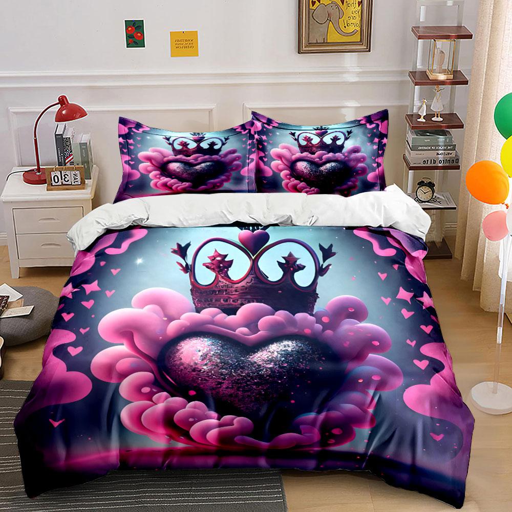 "Romantic Crown Heart Decor Set" Soft Skin-Friendly Bedding Set Includes 1 Duvet Cover And 2 Pillowcase Gift