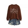 Womens Oversized Round Neck Long Sleeve Cotton Blend Casual Sweatshirt With Print - Loose Fit Comfort Top