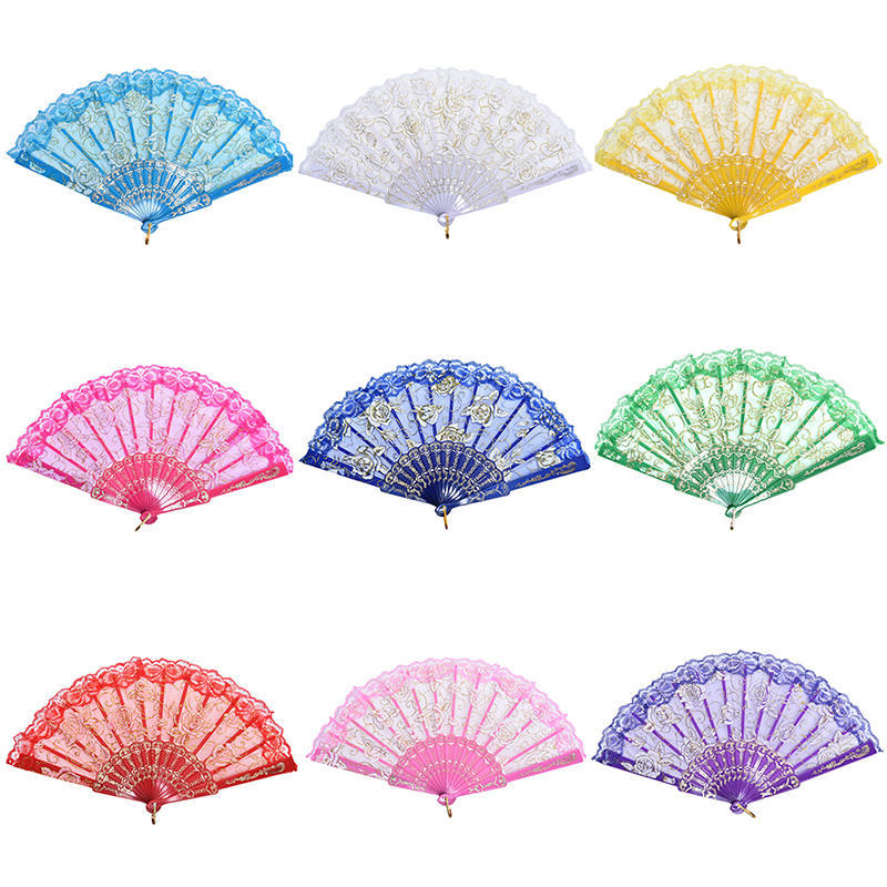 Chinese Style Dance Party Wedding Lace Folding Hand Held Flower Fan
