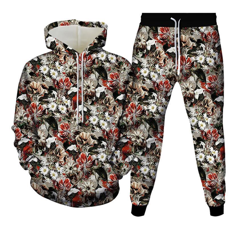 Fashion Floral Flower 3D Print Hoodies Pant Sets Men's Sweatshirts Sweatpants Streetwear Two Piece Suits Tracksuit Man Clothing